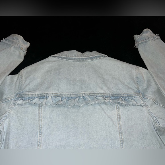 DEMOCRACY Jeans Light Blue Denim Jacket Fray Ruffle Size XS Button Down - Picture 5 of 14